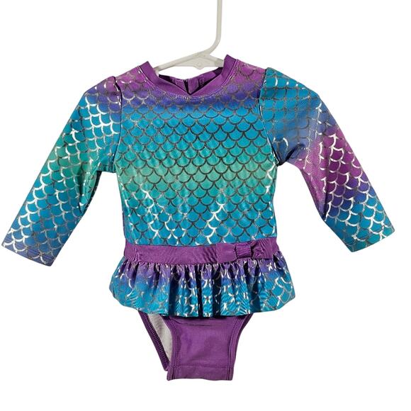 Cat & Jack One-piece Long-sleeved Swimsuit Rash Guard Mermaid Baby 12M - Picture 1 of 6